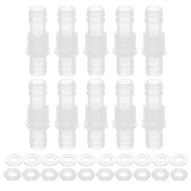 sourcing map 3Pcs Plastic Hose Barb Fitting, 3/8" x 3/8"(10mm x 10mm) Bulkhead Adapter Union Splicer Mender Pipe Connector with M14 Nut and Washer for Aquarium Air Water Fuel