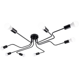 LynPon Black Sputnik Ceiling Light Fixture, 8 Lights Industrial Light Fixtures Semi Flush Mount Ceiling Light Rustic Retro Metal Chandelier Lighting for Kitchen Dining Room Living Room