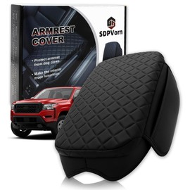SDPVorn Armrest Cover for Nissan Frontier 2022-2025 Center Console Pad with Organizer Storage Pockets, Black Faux Leather Arm Rest Lid Protector Cushion D41 Interior Accessories