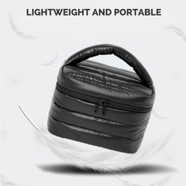 Prite Puffy Padded Makeup Bag Travel Toiletry Bag Waterproof Cosmetic Bag Quilted Make Up Bag for Women and Girls (Black)