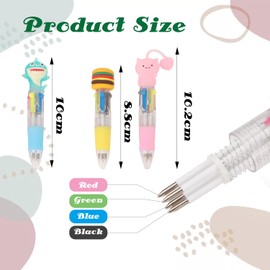 MOTIBACK Multicoloured Pens, 12 PCS Pens for Kids 4-Color Fun Cartoon Mini Retractable Ballpoint Pens, 4 in 1 Multi Coloured Pens All in One，Party Bag Fillers for Kids Class School Supplies