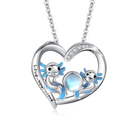 XIXLES Axolotl Necklace for Women Sterling Silver Blue Moonstone Heart Axolotl Pendant Necklaces Moonstone Axolotl Necklaces Cute Animal Jewelry Gifts for Birthday