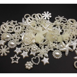 KARMELLING 100PC Beige Mix Flower Bow Star ABS Resin Pearls Beads for DIY Phone Craft Supplies, 10-20mm, 8#.beige