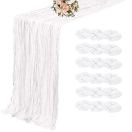 6 Pack White Cheesecloth Table Runner, 10FT Long Boho Gauze White Table Runner, 35x120 Inch Rustic Sheer Runners for Wedding Bridal Baby Shower Birthday Party Table Decor