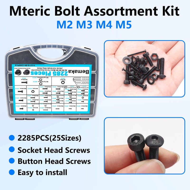 Bemaka 2285PCS M2 M3 M4 M5 Metric Screw Assortment Kit,