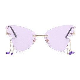 mincl Butterfly Sunglasses Women Rhinestones Pendant Ladies Sun Glasses 2020 Trendy Oversized Rimless Tear Drip Eyewear (purple)
