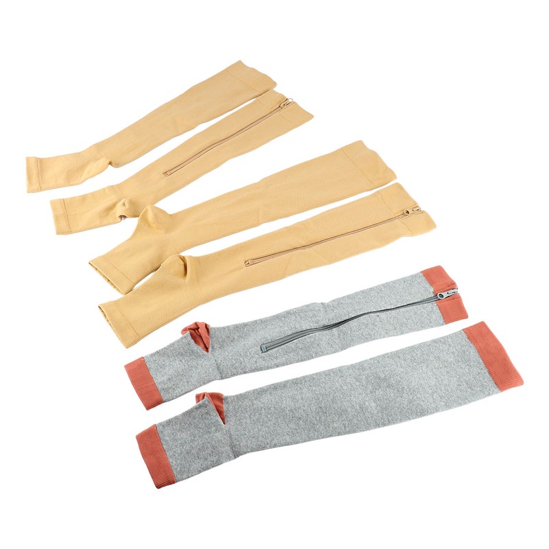3Pairs Zipper Compression Socks Breathable Open Toe Over The Calf