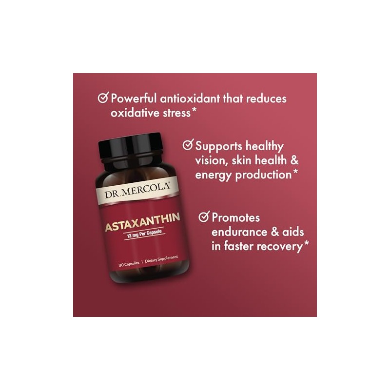 Mercola Astaxanthin Cápsulas Suplemento Dietético Antioxidante Apoyo Nutricional Piel Ojos