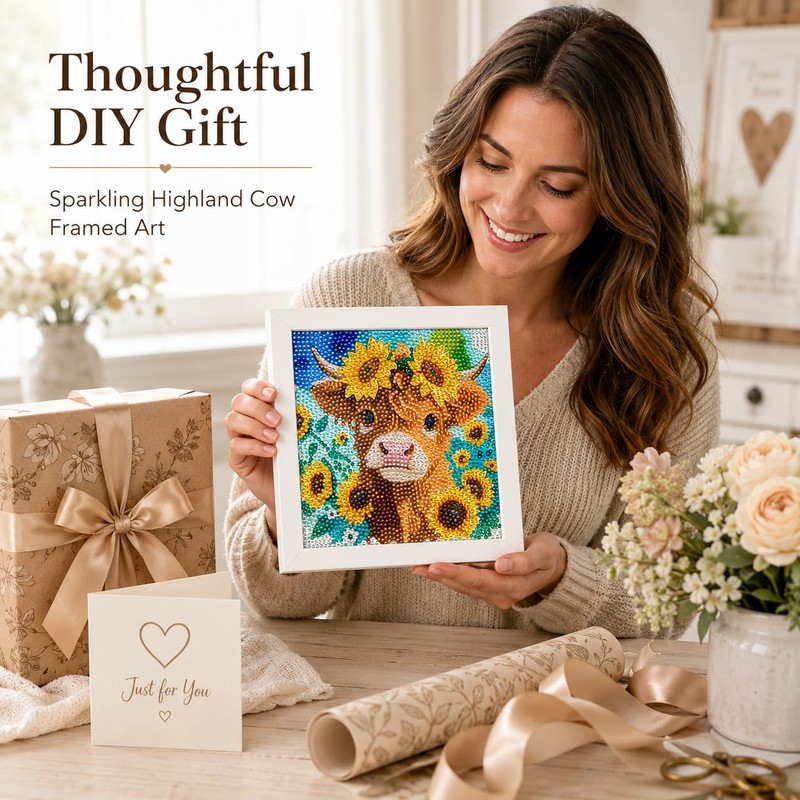 Nikolle Highland Cow Small Diamond Art Kits for Adults Beginner