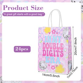Abeillo 24 Pcs 10th Bithday Party Favor Bags, In My Double Digits Era Gift Bags with Handles, Double Digits Goodie Treat Candy Gift Bag for Girls 10 Year Old Birthday Party Decorations