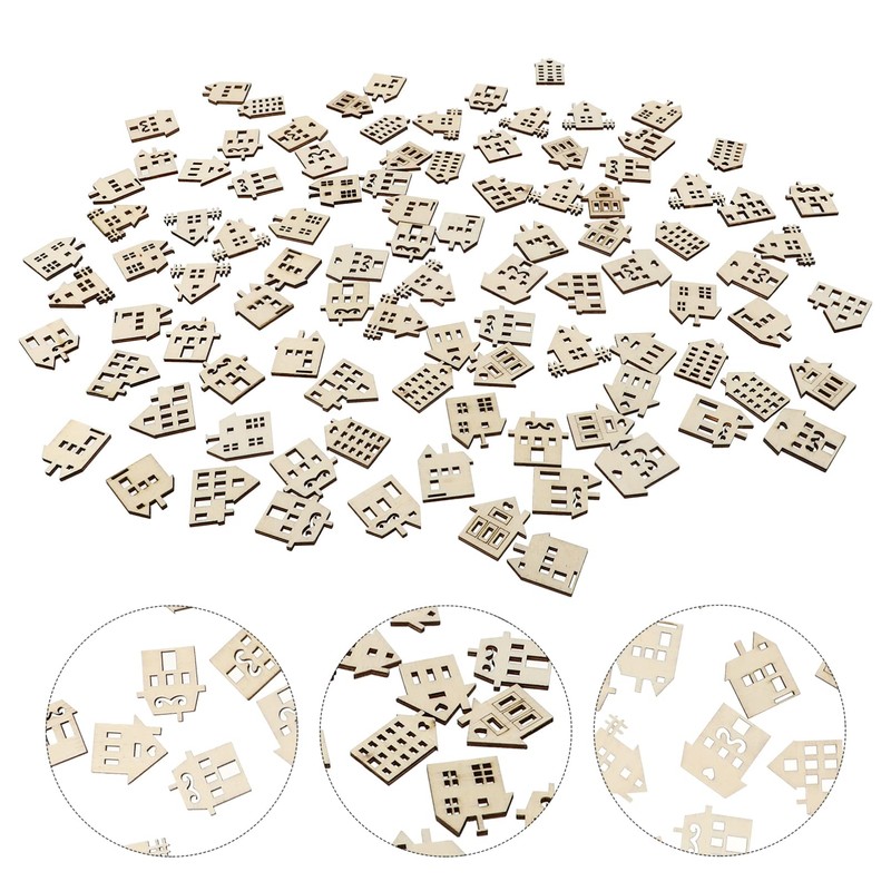 Toyvian 100pcs Wood Craft Shapes House Shaped Unfinished Wood Embellishment