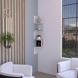 TREATLIFE HOME Maximize Space with Modern 4-Tier Floating Corner Shelf, for Books and Decor, White