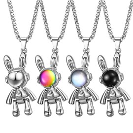 COTOFIHILO Astronaut Bunny Pendant Necklace for Girl, Stainless Steel Space Rabbit Necklace with Colorful Crystal, Stylish Jewelry Gift for Birthday, Valentine’s Day (Astronaut Bunny, Stream silver)