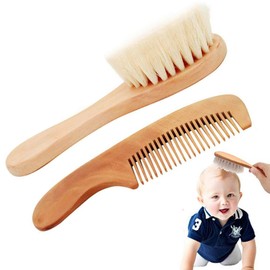 Zhejia Baby Brush, Set of 2, Baby Brush, Plush Brush, Suit, Scalp Massage, Natural Wool, Comb Set for Newborns, Promotes Blood Circulation, Gentle Skin, Plush Toy Set, Care for Dolls, Clothes, Dust