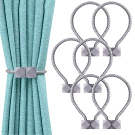 6 Pieces Magnetic Curtain Tieback, VEGCOO European Curtain Drapes Clips Rope Holdbacks Curtain Holder Buckles, Decorative Drape Tie Backs Holdback Holder for Window Draperies（Grey)