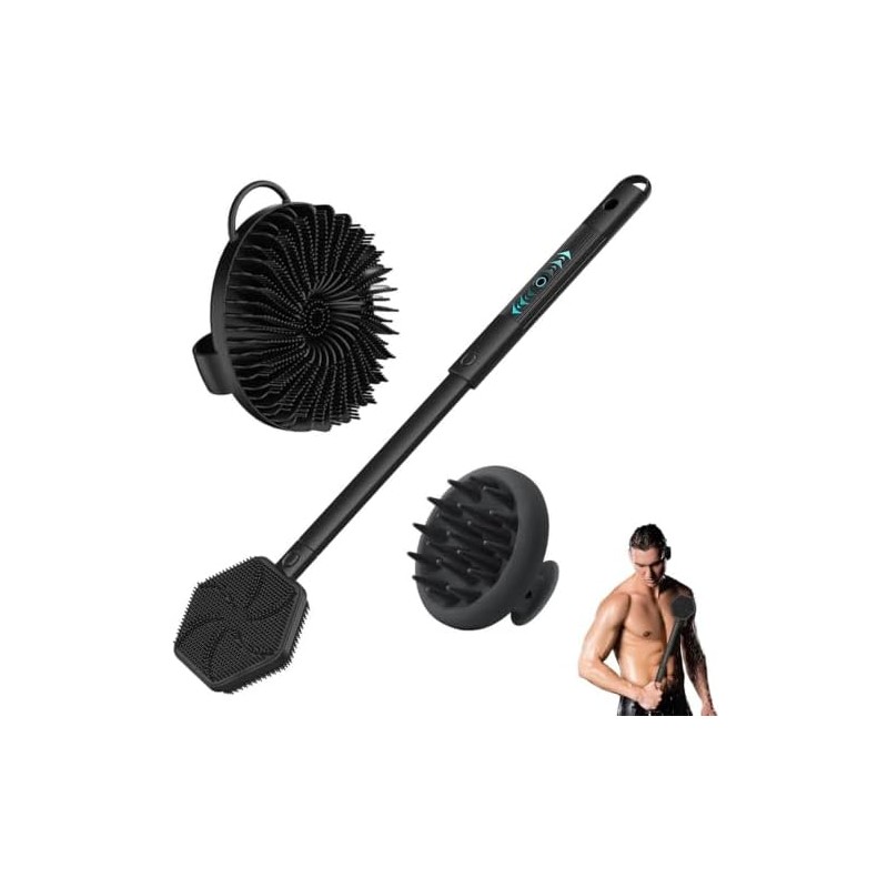 Cepillo de Ducha Extensible con Mango Largo y Silicona Negra