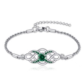 ONEFINITY Celtic Knot Bracelet 925 Sterling Silver Irish Birthstone Bracelet Infinity Celtic Knot Jewelry Gifts for Women May Birthstone