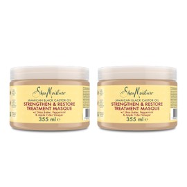 SheaMoisture Strength & Restore Treat Mask für natürliches, chemisch behandeltes oder hitzegestyltes Haar Jamaikanische schwarze Rizinusöl-Haarmaske ohne Sulfate oder Silikone 2x 355ml