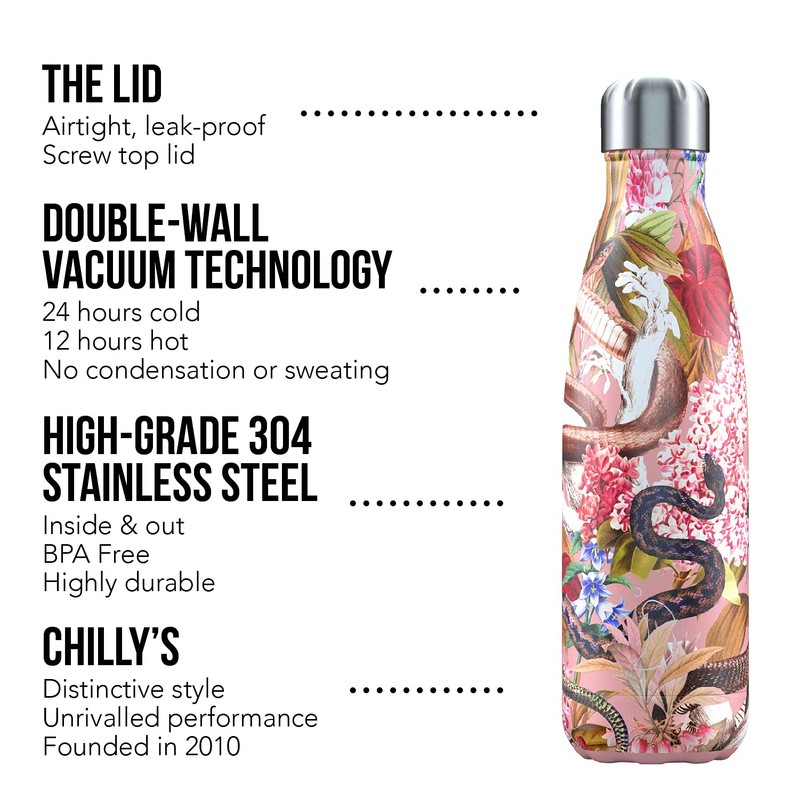 Chilly's Unisex Adult Tropical Collection Water Bottle, Pink, 500 ml