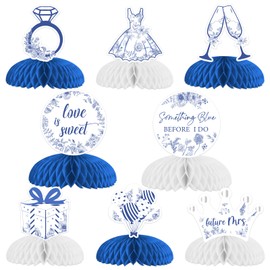 Jollyboom Something Blue Before I Do Bridal Shower Table Decorations, 8PCS Something Blue Bridal Shower Honeycomb Centerpieces Double-Sided Printing Table Toppers for Girl Women