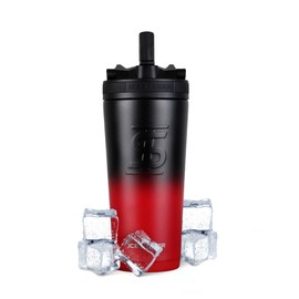 Ice Shaker Insulated Stainless Steel Sports Bottle | 26 oz, Red and black | Stays Cold for 30+ Hours | Flip Up Sport Straw | Odor-Free Bottle for Protein Shakes, Water, Intra-Workout