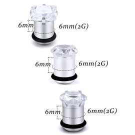 Vsnnsns 2G Gauges for Ears Stainless Steel Ear Gauges Round Square Heart Cubic Zirconia Ear Gauges Plugs Earrings 2 Gauge 6mm Gauges for Ears Silver 3 Pairs