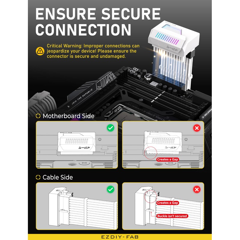 EZDIY-FAB Shield 24-Pin Angle Adapter with Infinity Mirror ARGB Light,ATX