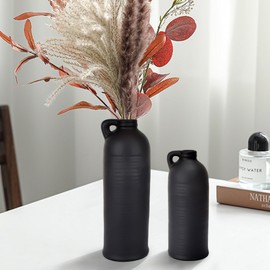 Xunsiga Black Ceramic Vase Set of 3, Vases Home Decor Rustic Farmhouse Decor, Modern Boho Terracotta Vases for Pampas Grass, Dried Flowers Living Room, Kitchen, Bathroom, Bookshelf, Table Decor