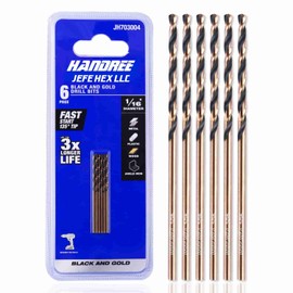 1/16" HSS Black and Gold Coated Twist Drill Bit, Jobber Length, General Purpose, Suitable for drilling on Steel, Copper, Wood, Plastics. Ideal for DIY Projects and Home Maintenance. (6 pcs)