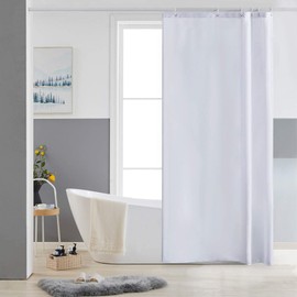 Furlinic Shower Curtain White Anti Mould Resistant Waterproof Bathroom Curtains Washable Polyester Fabric 90x180cm with Weight Tape for Bath Wet Room 35x72 Inch.