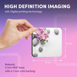 Destination Vinyl ltd Great Coasters (Set of 4) Square - Orchid Flowers Spa Pretty Pink Garden Drink Glossy Coasters/Tabletop Protection for Any Table Type #24240
