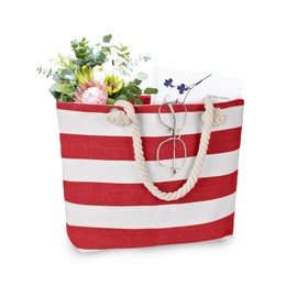 LAVTUG Canvas Beach Tote Bag for Women Waterproof Large Travel Beach Bags with Zipper Reusable Grocery Shopping Bags