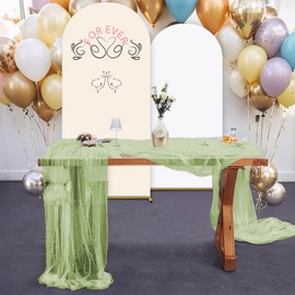 Set of 6 Pearl Table Runner ,10ft Pearl Table Cloth, 29.5x120 Inch Tulle Chiffon Fabric for Wedding Decor, Birthday Party Dining Table Cover (Green)