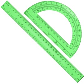 Tdfronien 2 Packs 12 Inch Plastic Ruler and 6 Inch Plastic Protractor Set Clear Math Geometry Set Classroom Set Angle Detector School Supplies Classroom Ruler Home Office Drawings (Green)