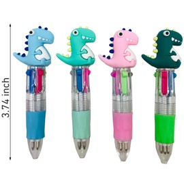 12Pcs Dinosaur Multicolor Pen in One 4-in-1 Cute Bulk Fun Mini Pens Assorted Ink Kawaii Ballpoint Pens for Kids Birthday Gift Student Present School Supplies Party favors (Cute Dinosaur 1)