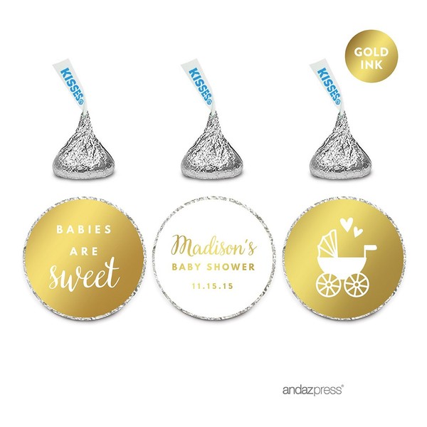 Andaz Press Personalized Chocolate Drop Labels Trio, Metallic Gold Ink, Sweet 16 Birthday, 216-Pack, Fits Kisses, Custom Made Any Name