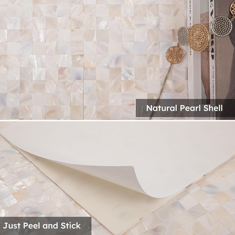 Diflart Peel and Stick Mother of Pearl Backsplash Tiles, Herringbone,