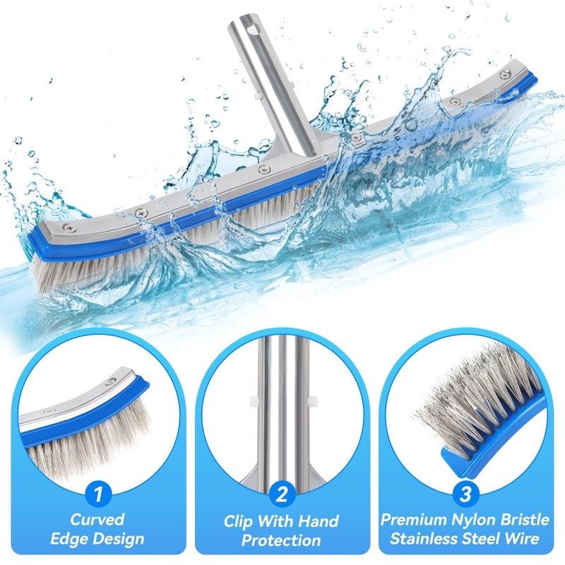 18-Inch Heavy Duty Pool Brush – Stainless Steel Wire &