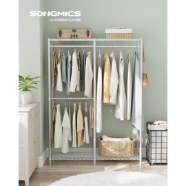 SONGMICS Clothes Rack, Freestanding Wardrobe Closet, Metal Clothing Racks, Heavy-Duty Garment Rack with Adjustable Shelves, Hanging Rods, Dividable, 15.8 x 47.2 x 70.9 Inches, Cloud White ULGR423W01