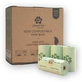 Pawtria Certified Home Compostable Dog Poop Bags (240), Biodegradable Poop Bags, Cat Litter, Vegetable Starches, Eco-friendly Dog Waste Bags, Leak proof, Easy to Open, Give Back