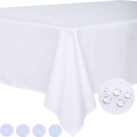 BYDOLL Table Cloth White 60x60 Inch Tablecloth for 6 Foot Square Tables Outdoor Washable Wrinkle Free and Spillproof Polyester Tablecloth for Festival Camping Picnic Wedding Party Table Cover