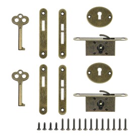 T Tulead Bronze Mini Box Locks Full Mortise Decorative Antique Locks Jewelry Box Lock Replacement Cabinet Lock 2Sets with Keys, Screws