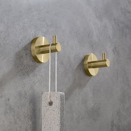 KIBI Circular Bathroom Towel Hook Wall Mounted Robe Hook | 2 inch Solid Brass Wall Hooks for Bathroom (Brushed Gold) (KBA1401)