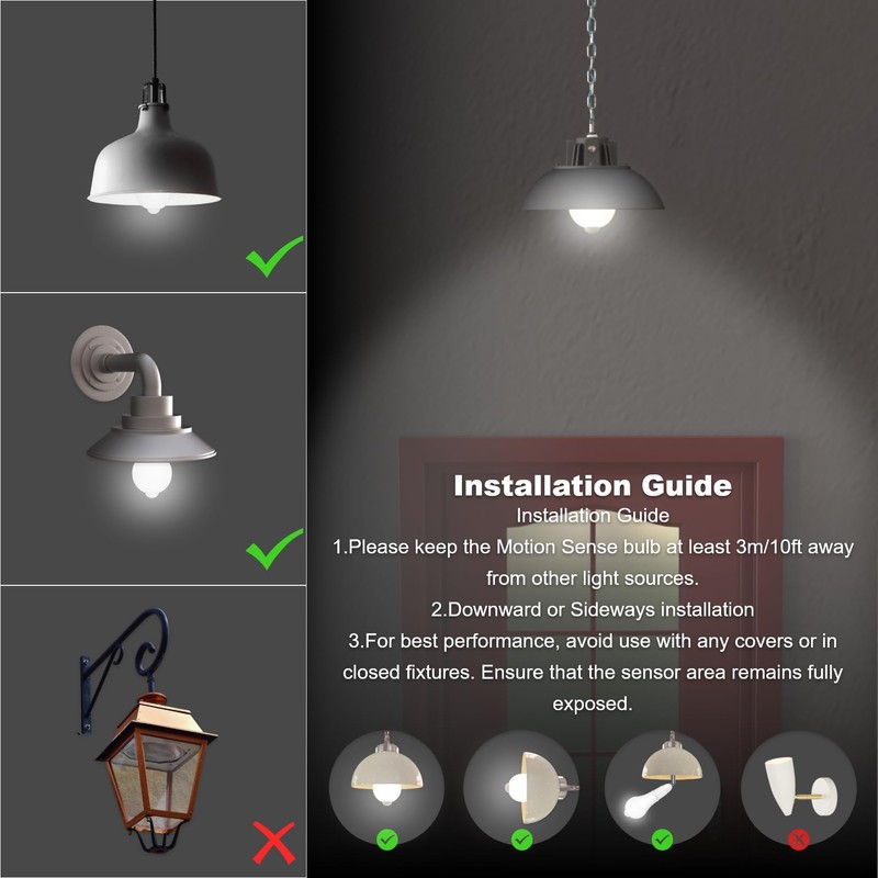 ORALUCE Motion Sensor Light Bulbs Indoor Outdoor 60 watt Equivalent,
