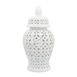Sagebrook Home Cut-Out Daisies Temple Jar, White