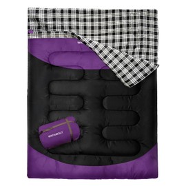 WKFAMOUT Double Sleeping Bag for Adults Machine Washable 2 Person Camping Sleeping Bag Queen Size Waterproof with Compression Sack for Cold Weather 3-4 Seasons