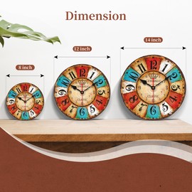 VIKMARI 20 cm Industrial Vintage Wall Clock, Small Country House Style Retro Clock, Round, Without Ticking Noise, Wall Clocks for Kitchen, Living Room, Bedroom, Bathroom