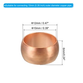 PATIKIL 10mm Tube OD Compression Sleeves Ferrules, 10 Pack Copper Ferrule Fitting Compression Fitting Assortment Kit for Air Water Gas