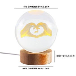 KRIPINC Crystal Ball Night Light with Wooden Base, Crystal Ball with Text I Love You, Night Light Small LED, I Love You Gifts for Women Men on Birthday, Anniversary, Valentine's Day (A)