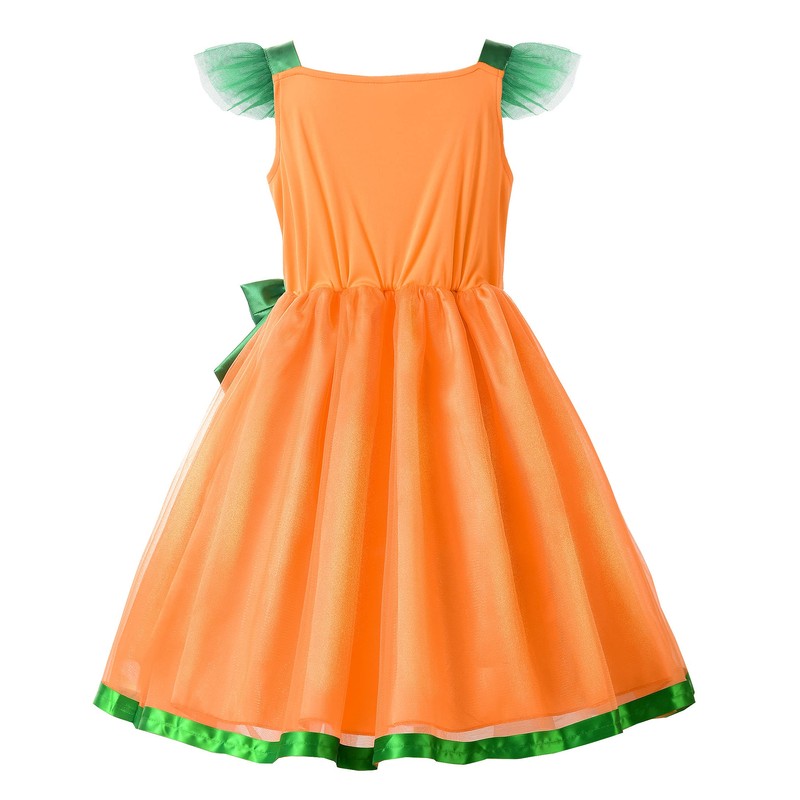 ReliBeauty Girl Halloween Pumpkin Dress with Handbag, 110